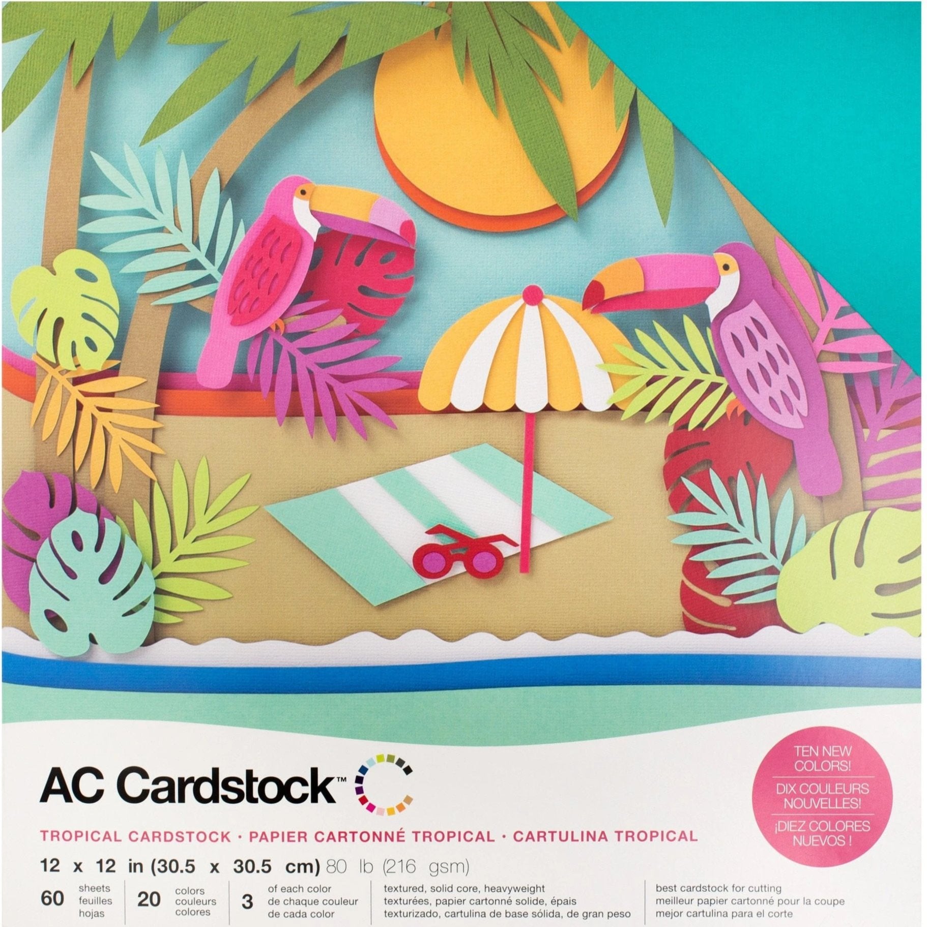 12 x 12-inch White AC Cardstock Pack by American Crafts | Includes 60  sheets of heavy weight, textured white cardstock