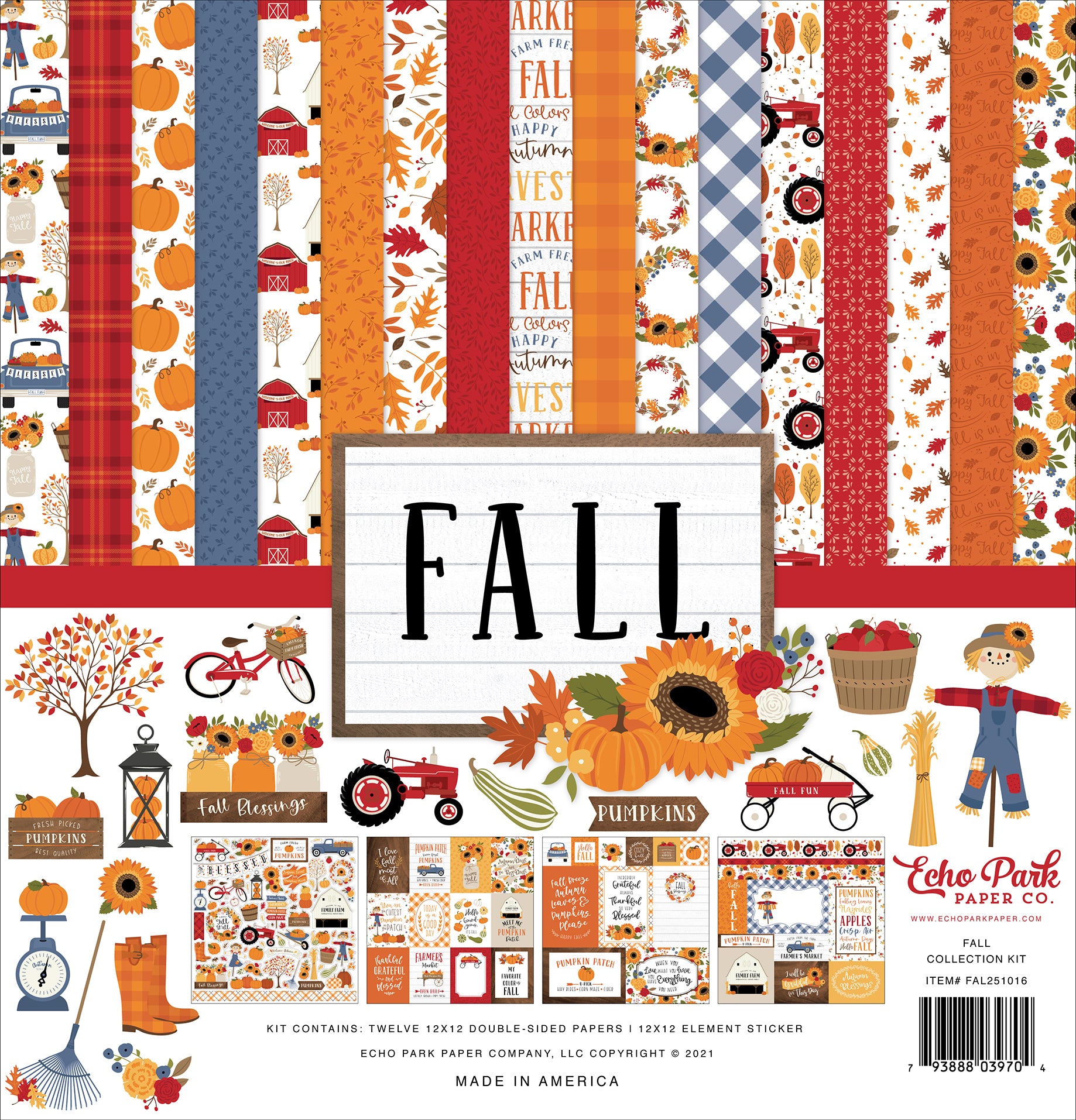 Echo Park Paper Co. Hello Fall Collection Kit, Eleven 12X12 Double
