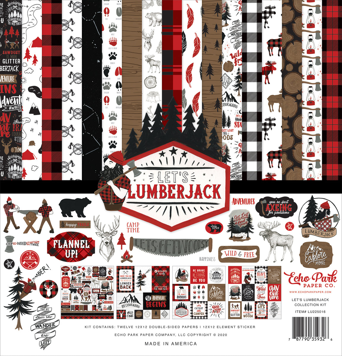 Let's Lumberjack: Red / Grey 12x12 Coordinating Solid - Echo Park