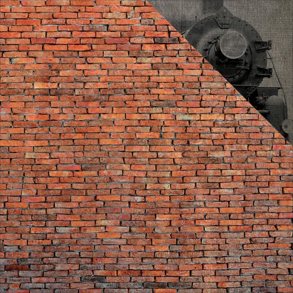 12x12 double-sided paper. (Side A - features a realistic image of a brick wall; Side B - a vintage steam engine) Archival quality and acid-free.