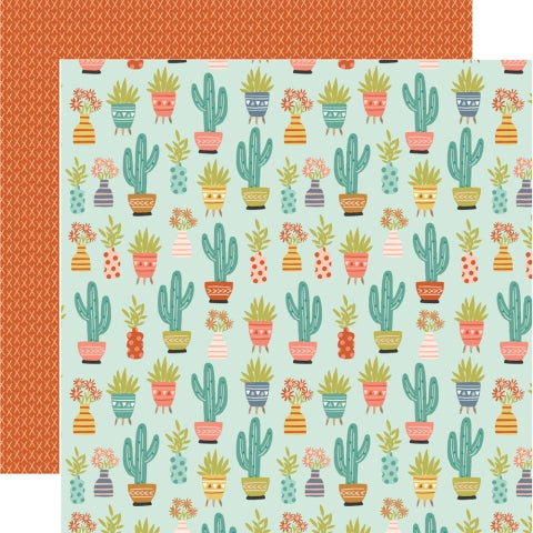 (Side A - cactus in various shapes and sizes on a mint green background, Side B - light orange X's on an orange background) Archival quality, acid-free.