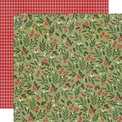 (Side A - Christmas holly and berries on a green background, Side B - white plaid on a red background) - Simple Stories.