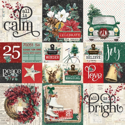 SIMPLE VINTAGE 'TIS THE SEASON 2X2 /4x4 ELEMENTS - 12x12 Double-Sided Patterned Paper - Simple Stories