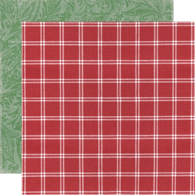 12x12 double-sided patterned paper, (Side A - white plaid on a red background, Side B - green leaves on a darker green background) - Simple Stories.