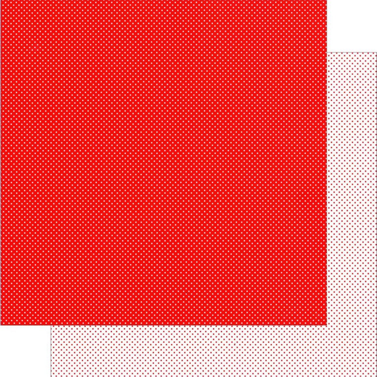 12x12 patterned cardstock. (Side A - white Swiss dot on red, Side B - red Swiss dot on white) Double-sided paper printed on both sides. Smooth surface. Acid & lignin-free.