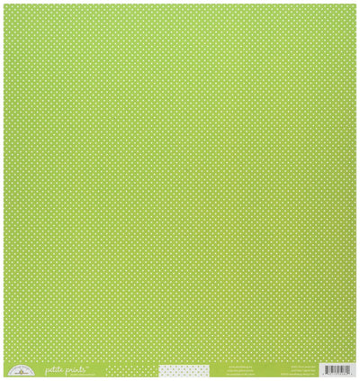 12x12 patterned cardstock. (Side A - white Swiss dot on lime green, Side B - lime green Swiss dot on white) Double-sided paper printed on both sides. Smooth surface. Acid & lignin-free.