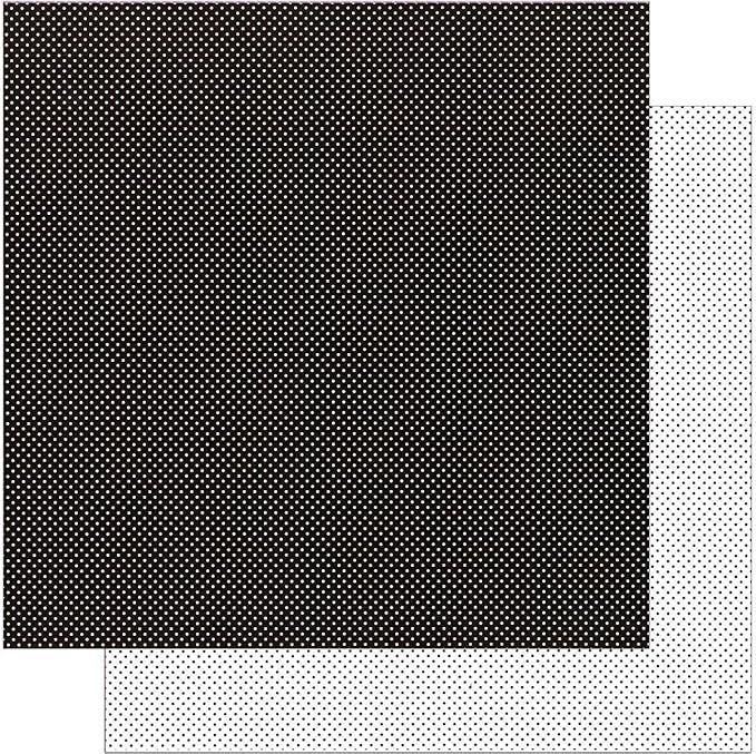 12x12 patterned cardstock. (Side A - white Swiss dot on black, Side B - black Swiss dot on white) Double-sided paper printed on both sides. Smooth surface. Acid & lignin-free.