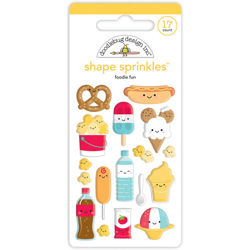 17-count self-adhesive enamel shapes, including hot dogs, popcorn, pretzels, and more. A fun embellishment for craft projects by Doodlebug Design.