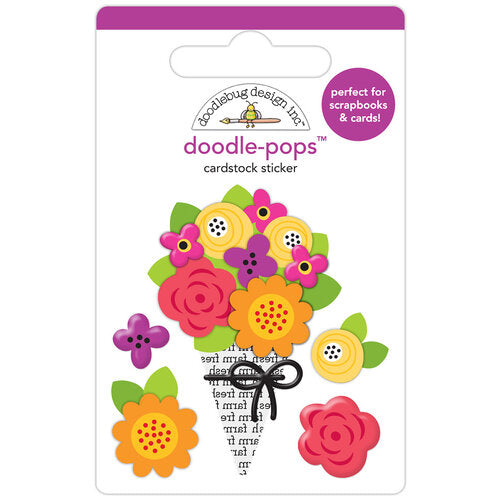 Bouquet of fall flowers doodle-pops sticker, a fun embellishment for craft projects by Doodlebug Design.