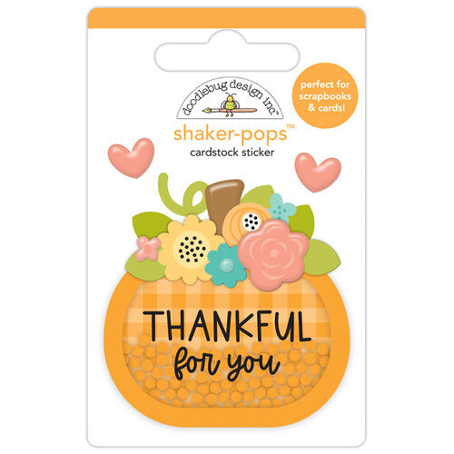 Fall pumpkin with flowers 3D shaker-pops sticker, a fun embellishment for craft projects by Doodlebug Design.