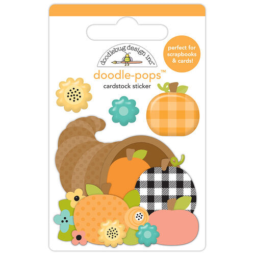  A cornucopia filled with pumpkins doodle-pops sticker, a fun embellishment for craft projects by Doodlebug Design.