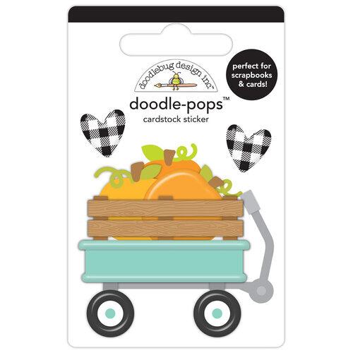 A wagon filled with pumpkins, doodle-pops, stickers with hearts, a fun embellishment for craft projects by Doodlebug Design.