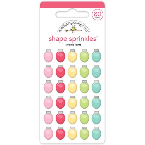 30-count self-adhesive enamel shapes of pastel Christmas lights, a fun embellishment for craft projects by Doodlebug Design.