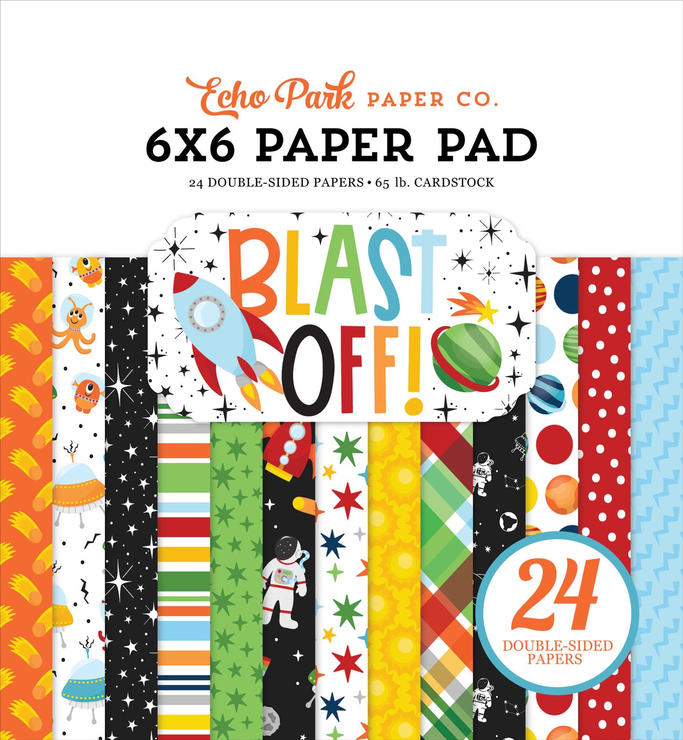 Versatile 6x6 pad with 24 double-sided sheets. Great for card making and pages that relate to childhood and space. From Echo Park Paper Co.