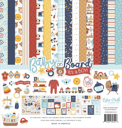 Sweet Baby Boy, 12x12 Collection Kit from Echo Park Paper - Twelve double-sided papers feature perfect designs to show your joy in a wonderful son—12x12 inch smooth cardstock.