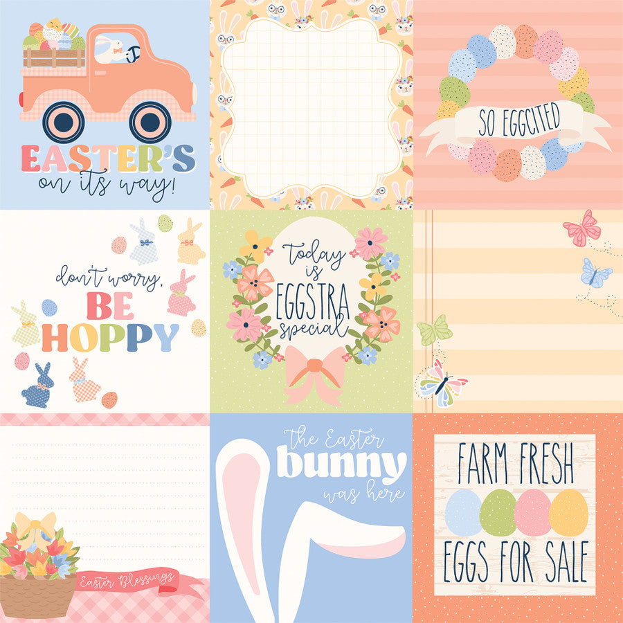 BUNNIES AND BASKETS 4X4 JOURNALING CARDS - 12x12 Double-Sided Patterned Paper - Echo Park