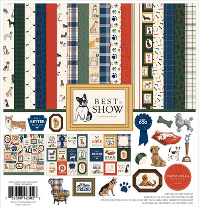 Twelve double-sided papers with dog themes. 12x12 inch textured cardstock. Includes Element Sticker Sheet, Carta Bella Paper Co.