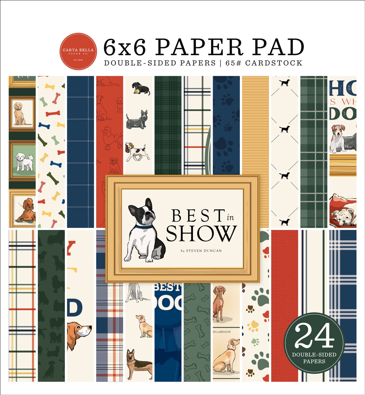 This 6x6 pad has 24 double-sided sheets. Scaled-down images are great for card making and similar crafts. This pad focuses on man's best friend!