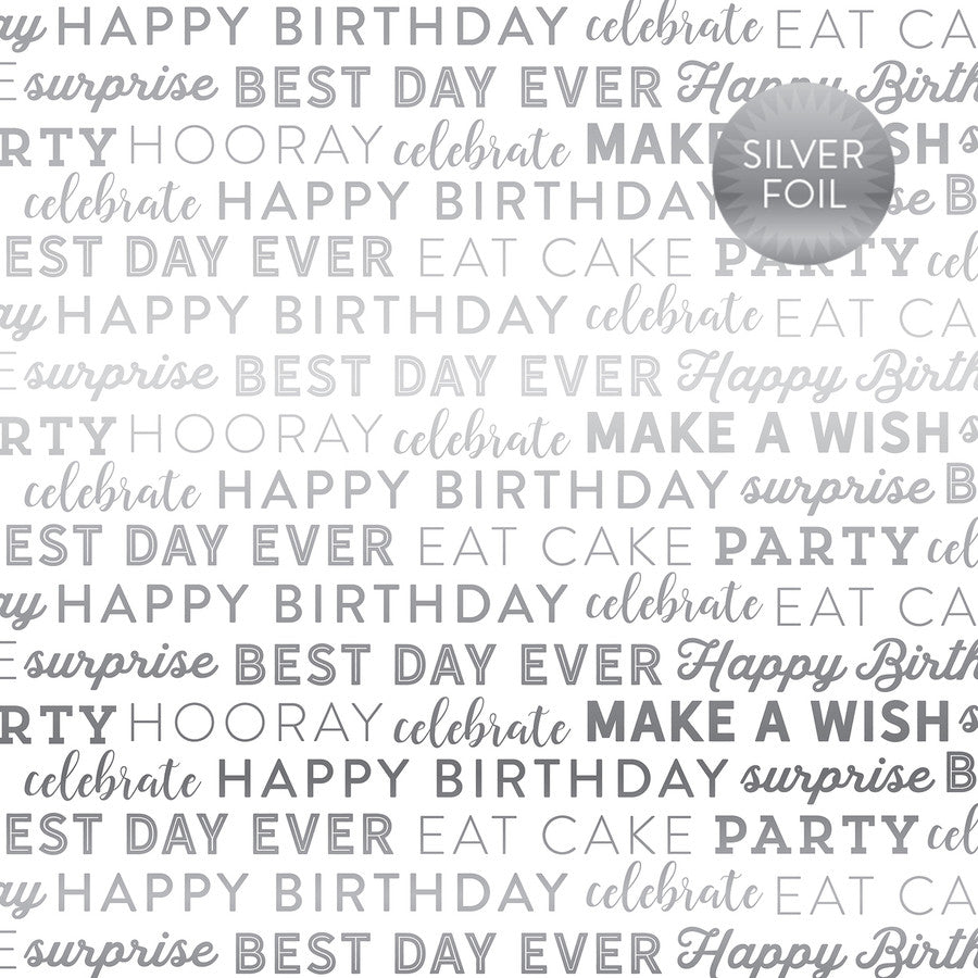 WHITE CELEBRATE SILVER FOIL - 12x12 Cardstock - Carta Bella