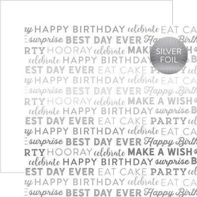 SILVER FOIL WHITE CELEBRATE 12x12 Cardstock by Carta Bella Paper - 12x12 cardstock with silver foil celebrate words pattern from Carta Bella Paper Co. Great enhancement for paper crafting, archival-safe and acid-free.