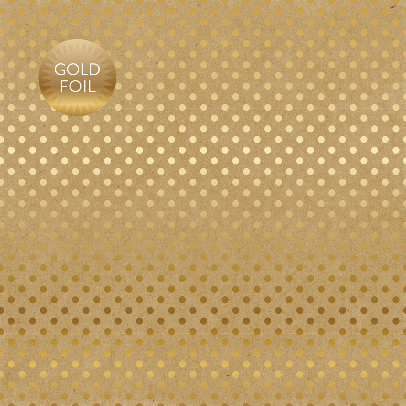 Gold foil dots on kraft 12x12 cardstock, plain kraft reverse, from Dots & Stripes Collection by Carta Bella Paper.