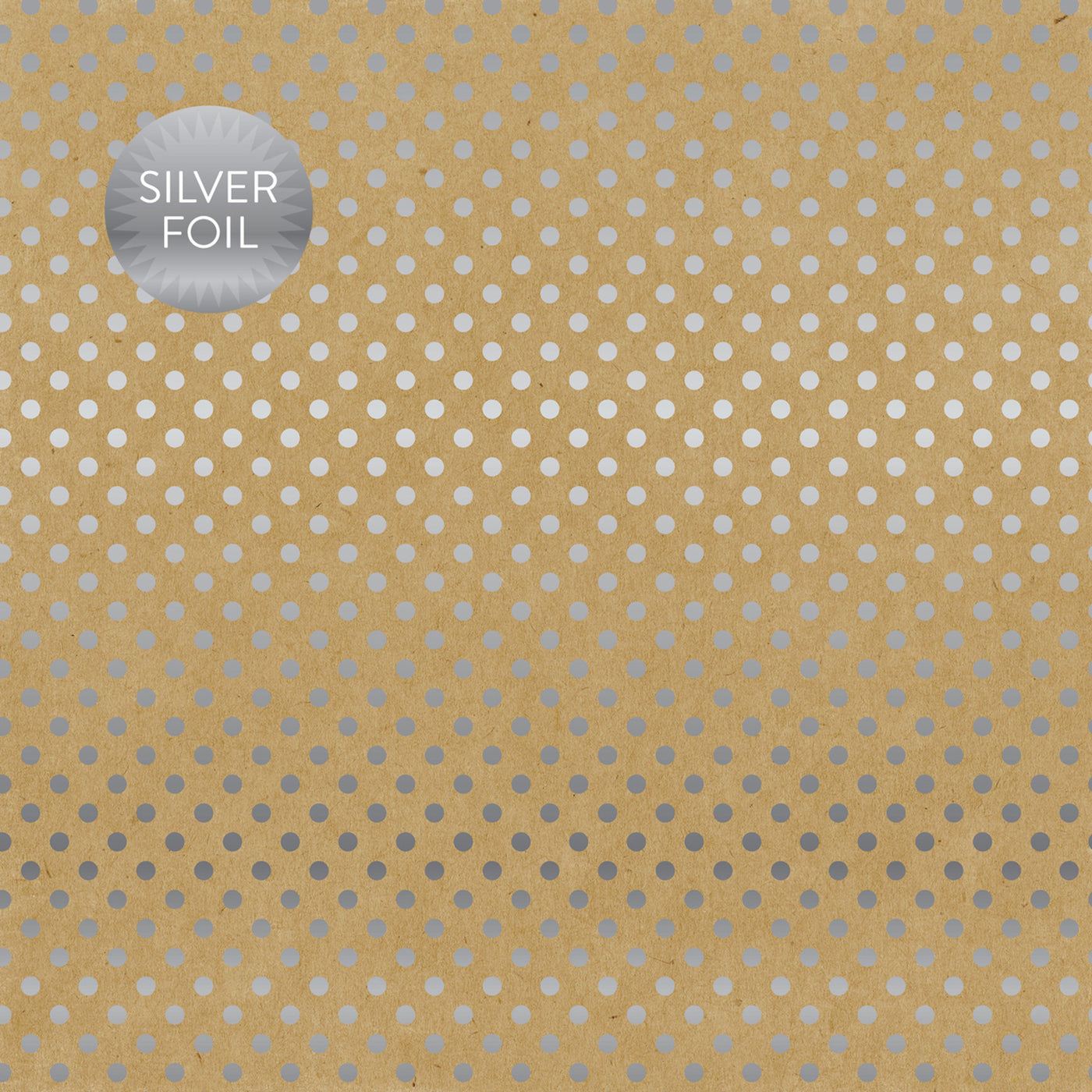 Silver foil dots on kraft 12x12 cardstock, plain kraft reverse, from Dots & Stripes Collection by Carta Bella Paper.