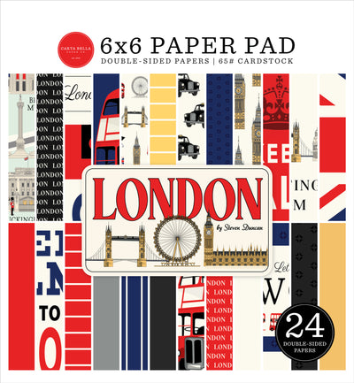 Versatile 6x6 pad with 24 double-sided sheets. Great for card making and pages. Tell the story of traveling to London. From Carta Bella Paper Co.