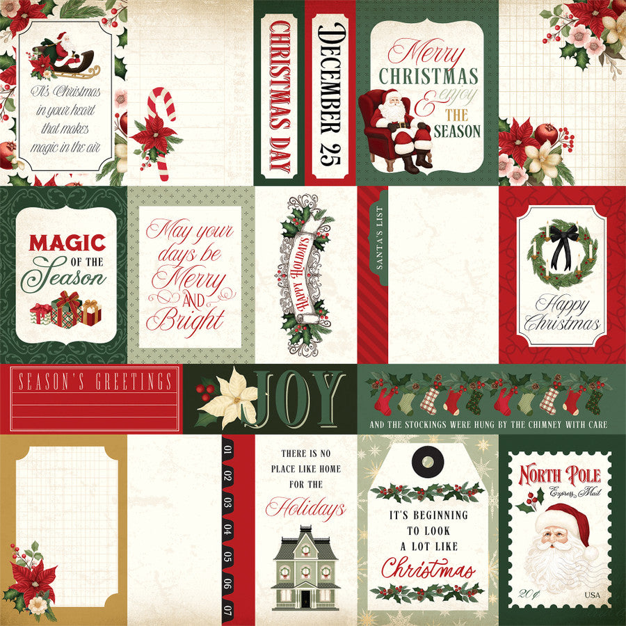 A VINTAGE CHRISTMAS MULTI JOURNALING CARDS - 12x12 Patterned Cardstock - Carta Bella