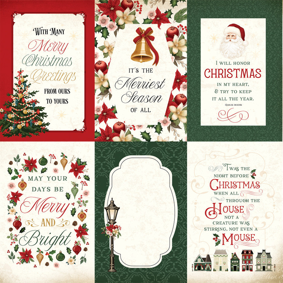 A VINTAGE CHRISTMAS 4X6 JOURNALING CARDS - 12x12 Patterned Cardstock - Carta Bella