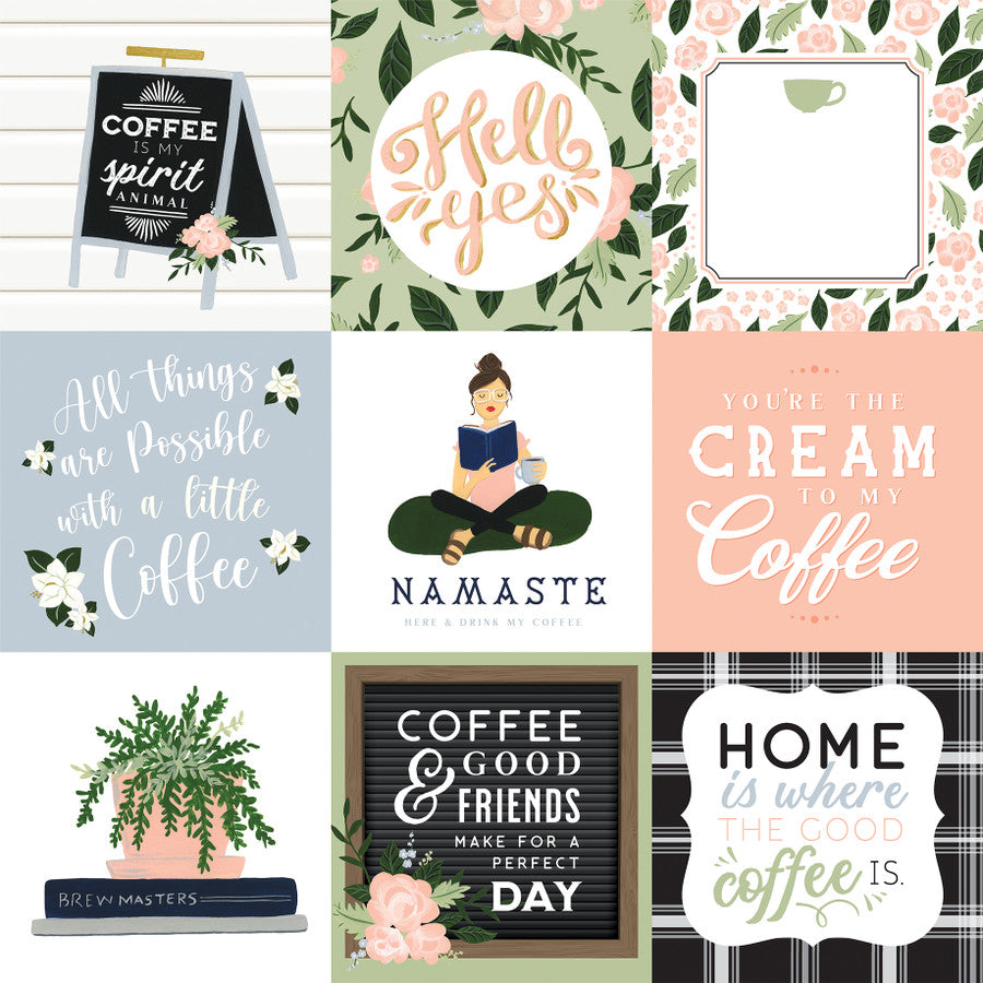 COFFEE & FRIENDS 4X4 JOURNALING CARDS - 12x12 Double-Sided Patterned Paper - Echo Park