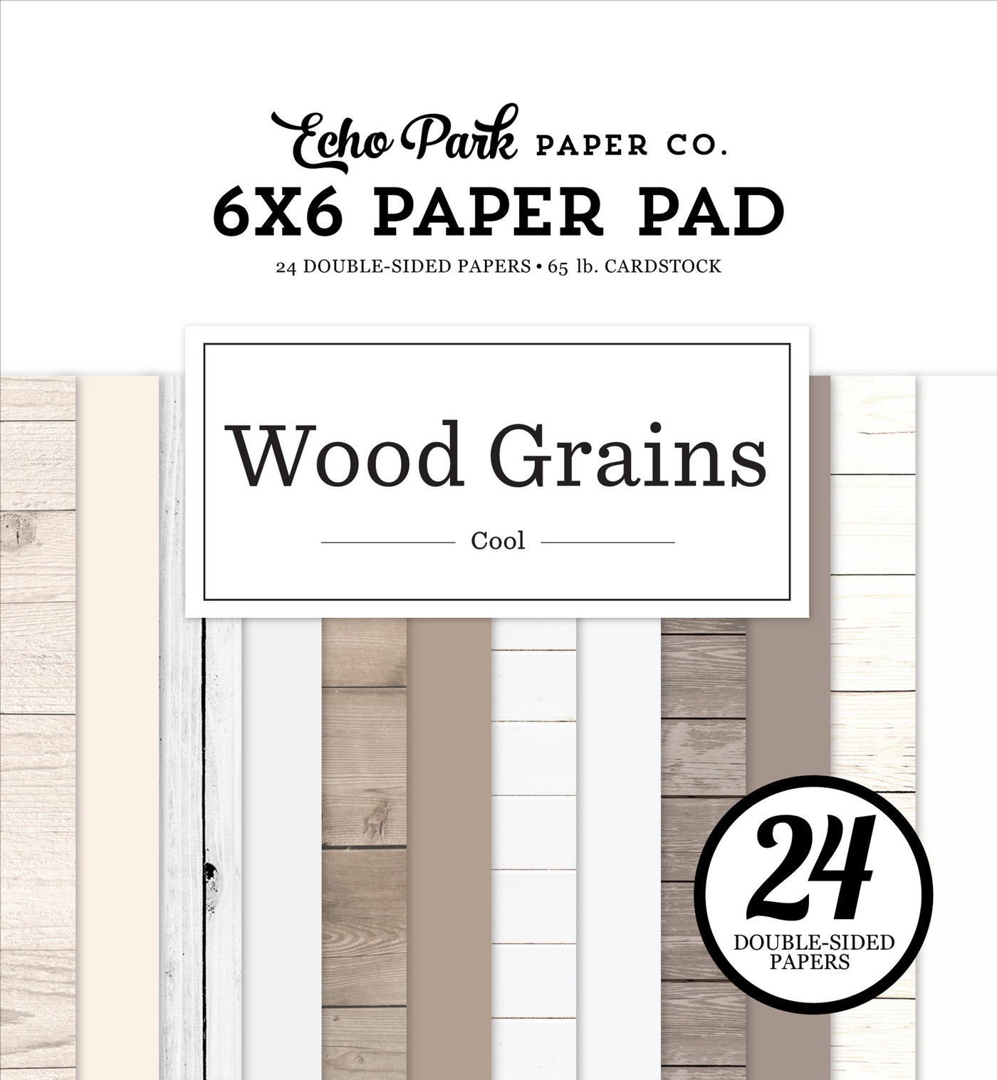 Cool wood grain papers. 24 double-sided 6x6 pages for everyday cards and paper crafting projects. Echo Park Paper.