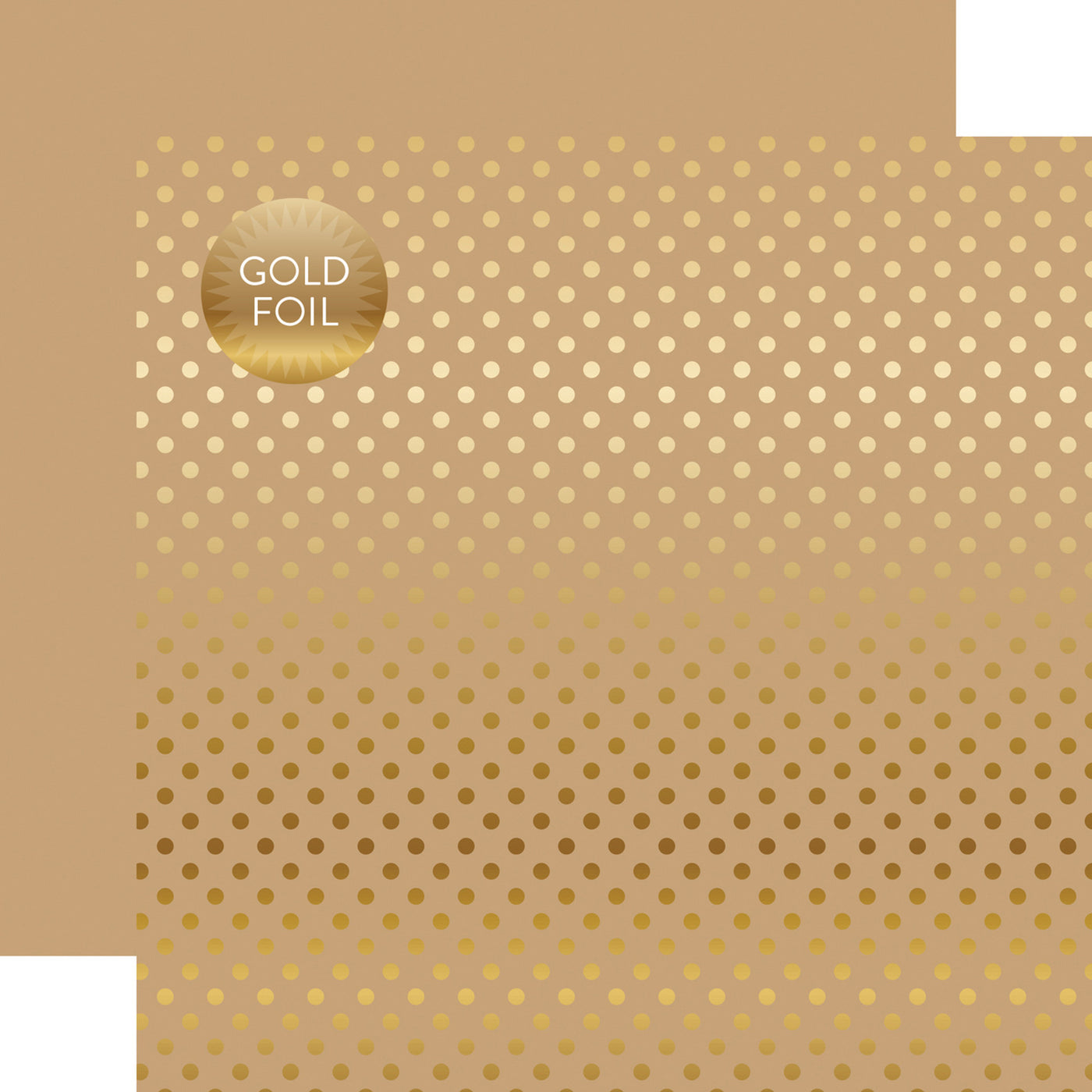 Gold foil dots on tan 12x12 cardstock, plain tan reverse, from Dots & Stripes Collection by Echo Park Paper.