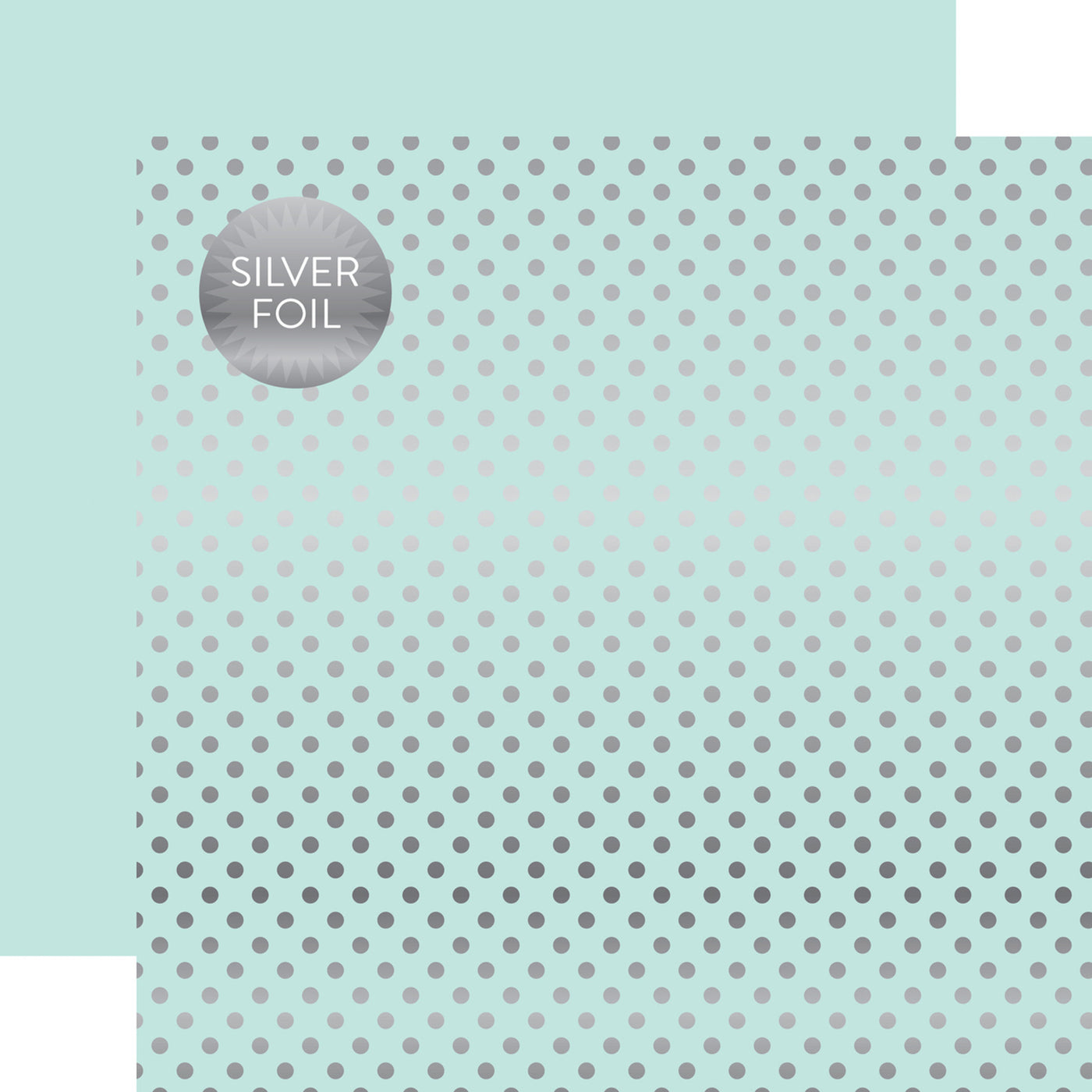 Silver foil dots on light mint 12x12 cardstock, plain mint reverse, from Dots & Stripes Collection by Echo Park Paper.