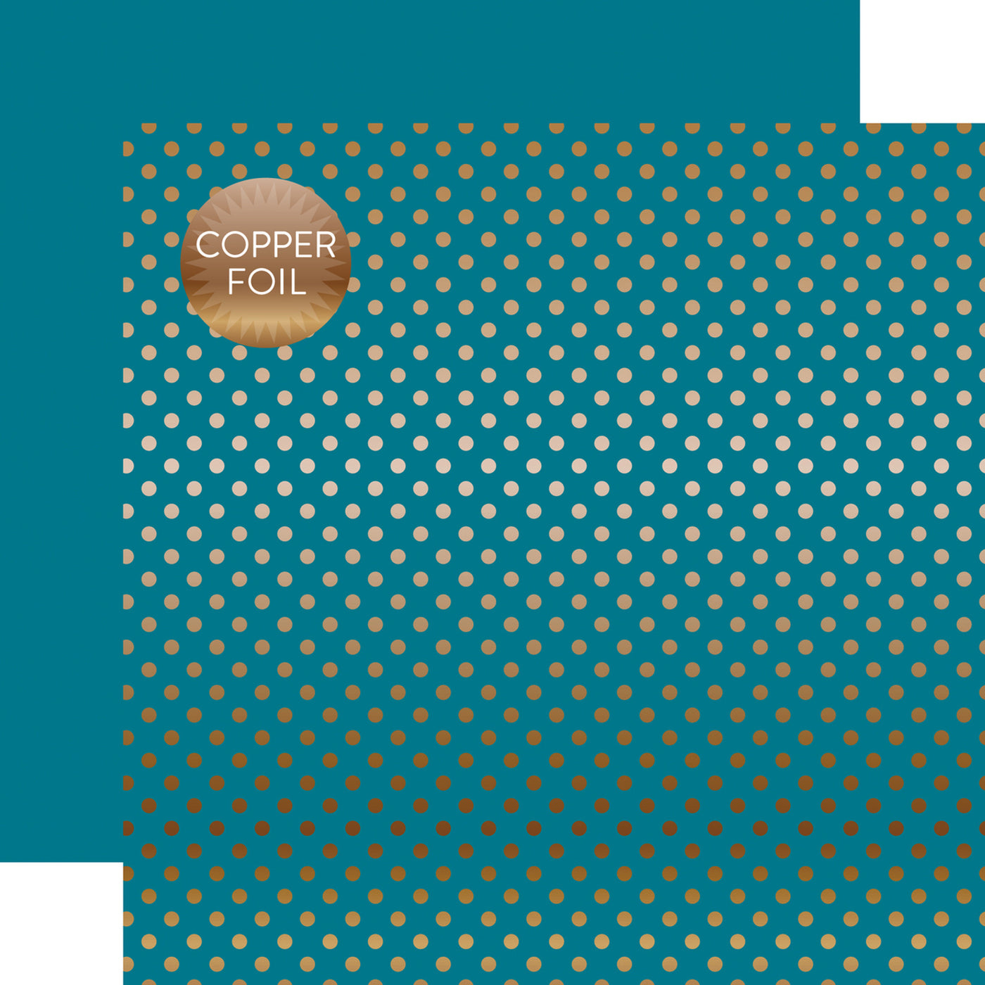 Copper foil dots on blue 12x12 cardstock, plain blue reverse, from Dots & Stripes Collection by Echo Park Paper.