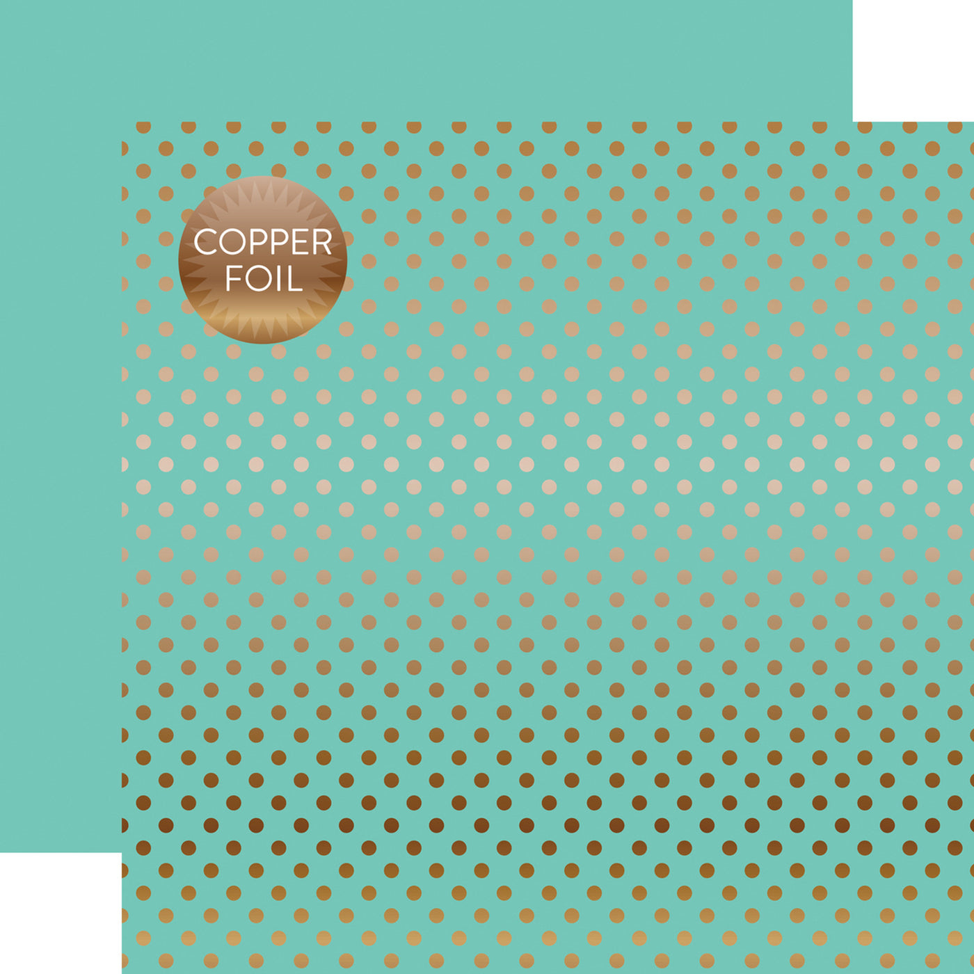 Copper foil dots on mint 12x12 cardstock, plain mint reverse, from Dots & Stripes Collection by Echo Park Paper.