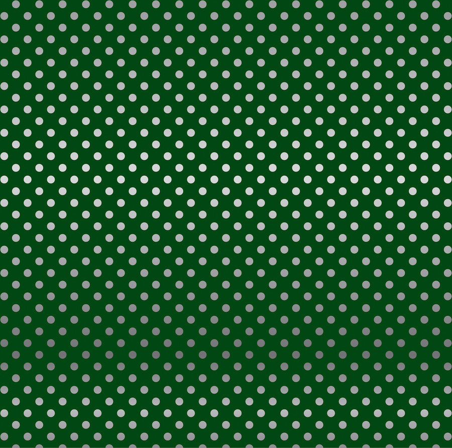 DARK GREEN SILVER FOIL DOT - Dots & Stripes 12x12 Cardstock Echo Park