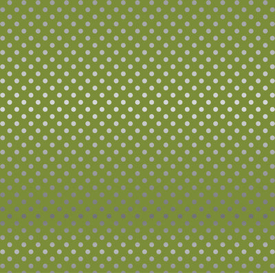 OLIVE GREEN SILVER FOIL DOT - Dots & Stripes 12x12 Cardstock Echo Park