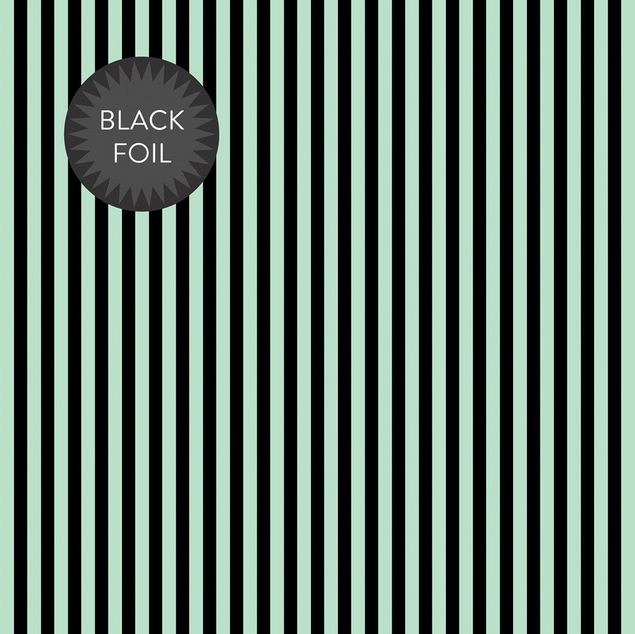 BLACK FOIL STRIPE - MINT - Dots & Stripes 12x12 Cardstock