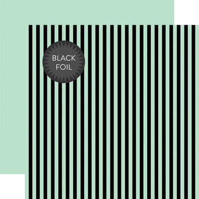 Black foil stripes on Mint 12x12 cardstock, plain Kraft reverse. From Dots & Stripes Collection by Echo Park Paper.