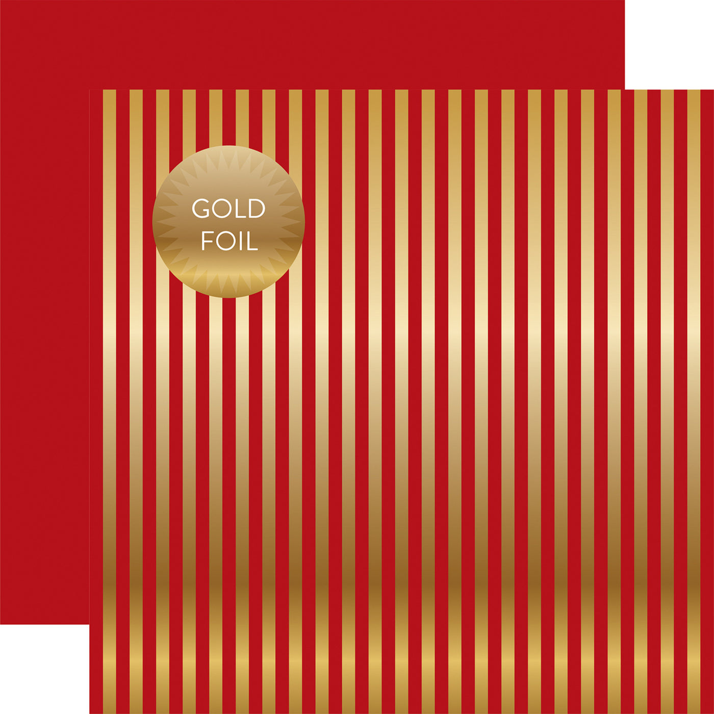 Gold foil stripes on Dark Red 12x12 cardstock, plain Red reverse. From Dots & Stripes Collection by Echo Park Paper.