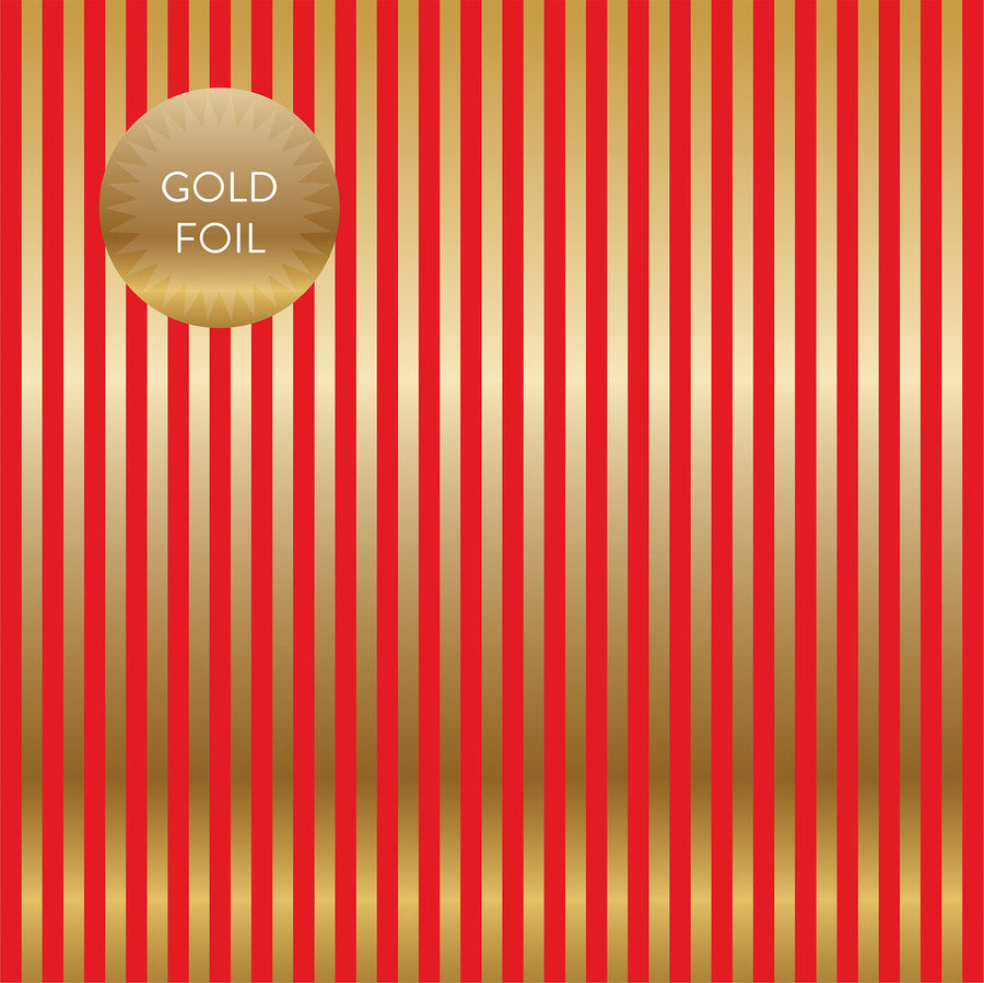 GOLD FOIL STRIPE - HOLLY BERRY - Dots & Stripes 12x12 Cardstock