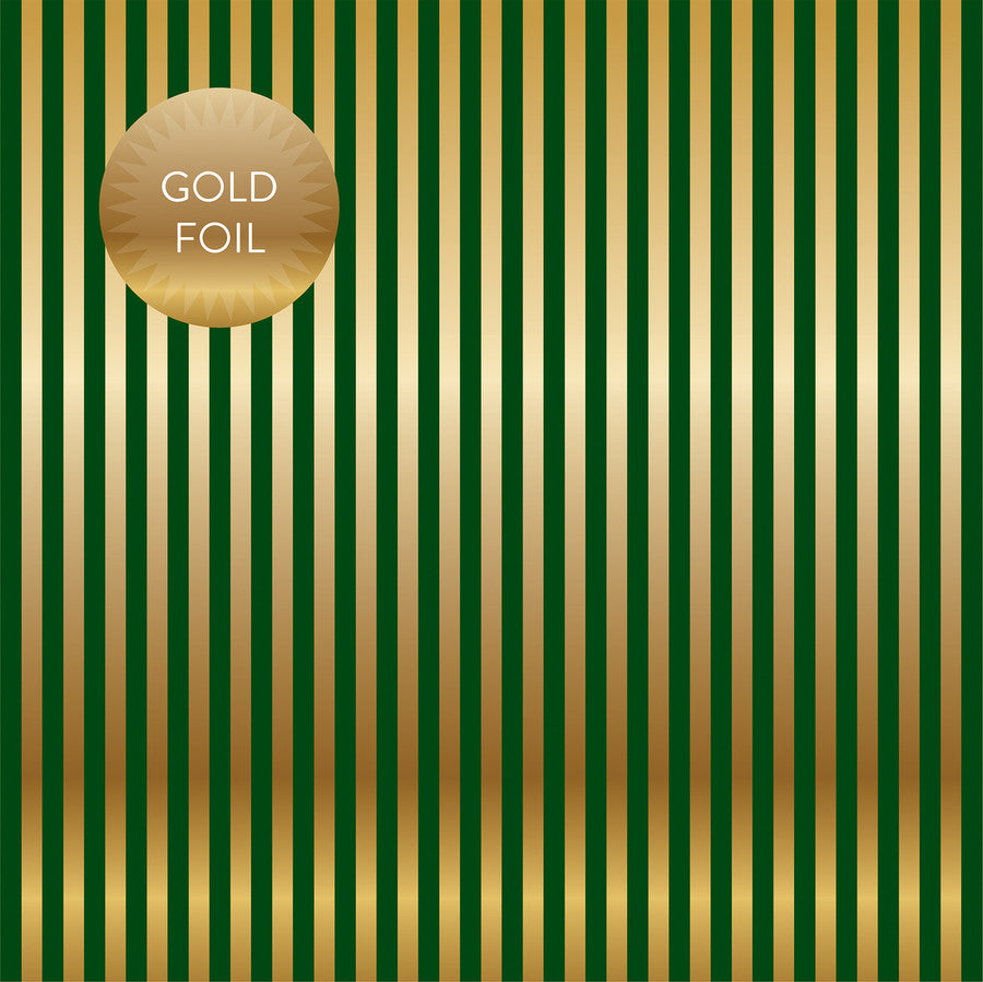 GOLD FOIL STRIPE - DARK GREEN - Dots & Stripes 12x12 Cardstock