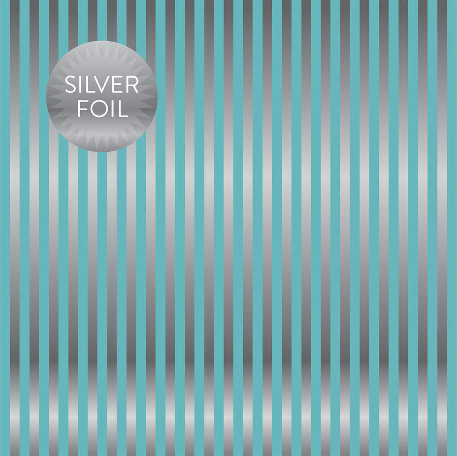 LIGHT BLUE SILVER FOIL STRIPE  - Dots & Stripes 12x12 Cardstock