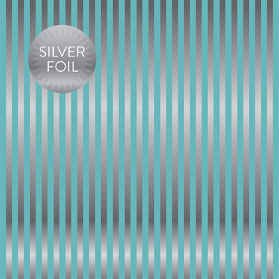 LIGHT BLUE SILVER FOIL STRIPE  - Dots & Stripes 12x12 Cardstock