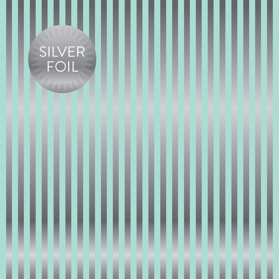 ARCTIC SILVER FOIL STRIPE  - Dots & Stripes 12x12 Cardstock