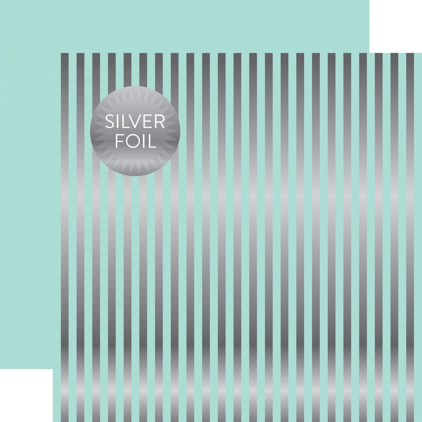 Silver foil stripes on Arctic 12x12 cardstock, plain Mint reverse. From Dots & Stripes Collection by Echo Park Paper.