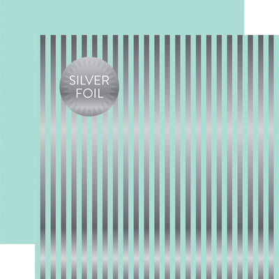 Silver foil stripes on Arctic 12x12 cardstock, plain Mint reverse. From Dots & Stripes Collection by Echo Park Paper.