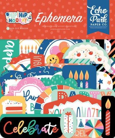 Birthday Ephemera Die Cut Cardstock Pack. Pack includes 33 different die-cut shapes ready to embellish any project. Package size is 4.5" x 5.25"