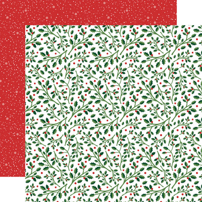 (Side A - filled with holly leaves and red berries on a white background; Side B - tiny white dots and snowflakes on a red background). Archival safe.