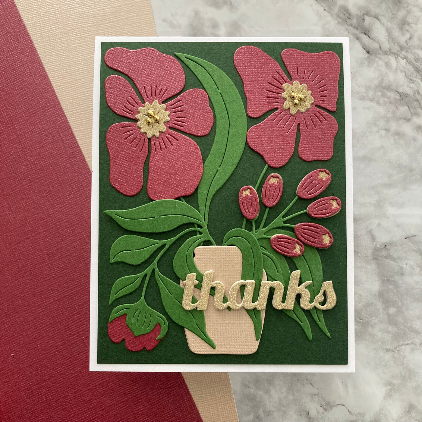 Handmade card featuring My Colors Glimmer in Sandpaper and Exotic Red